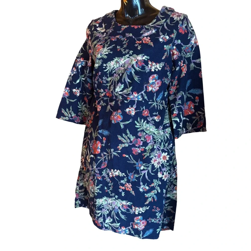 New April‎ Cornell Navy Floral Corduroy Dress XXS 3/4 Sleeve Prairie Farmhouse